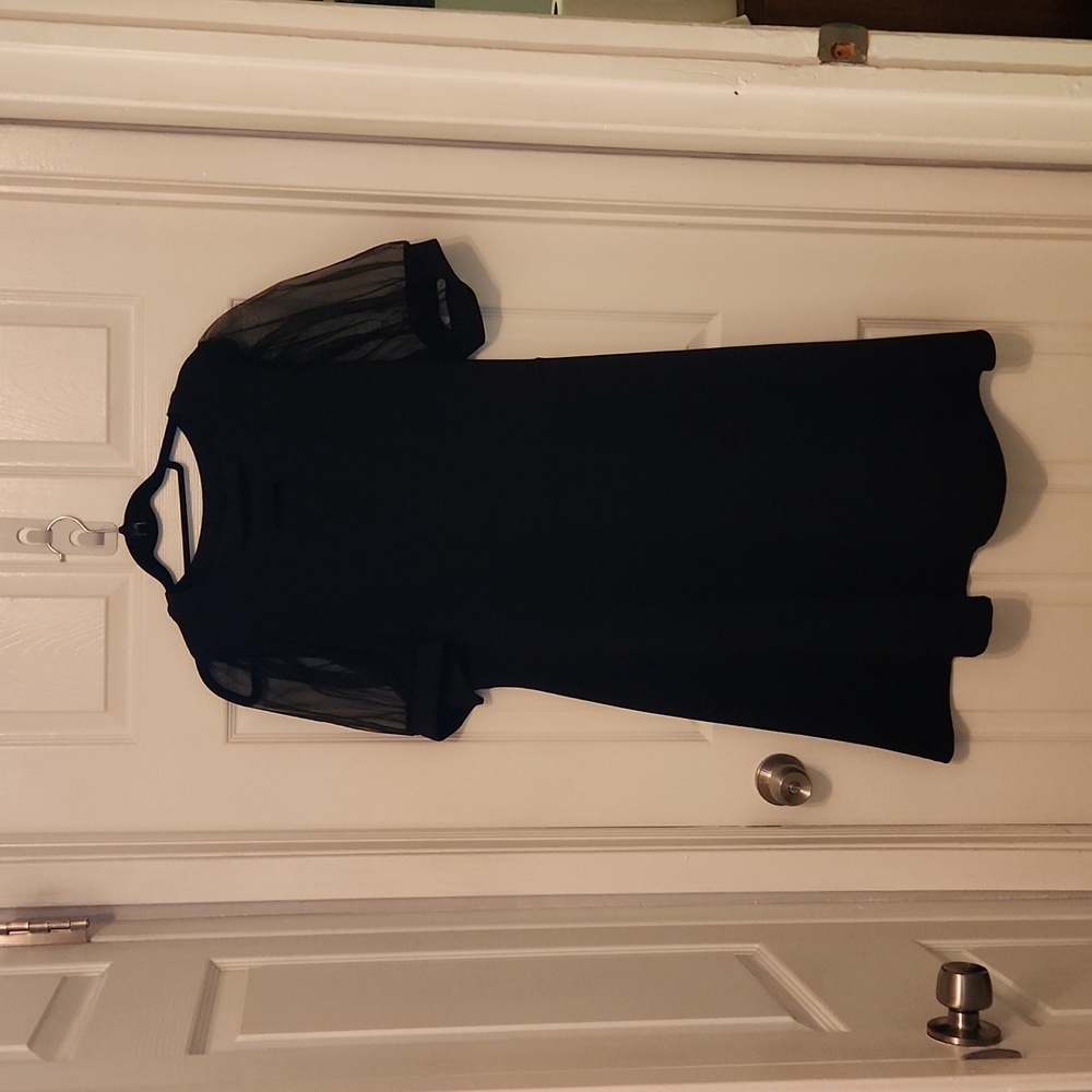 Sheer sleeve dress with keyhole neckline